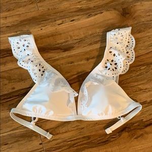 White Laser Cut Lace Trim Bikini Top Juniors S